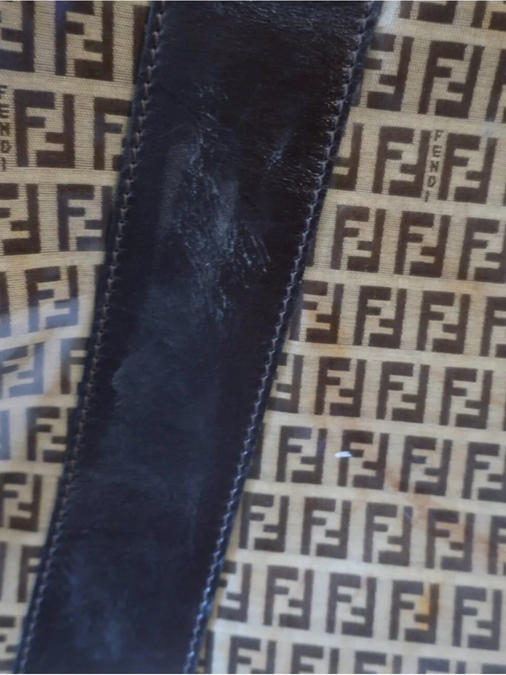 Vintage Authentic FENDI Zucchino Brown Vinyl Monogram Travel Duffel Boston Bag